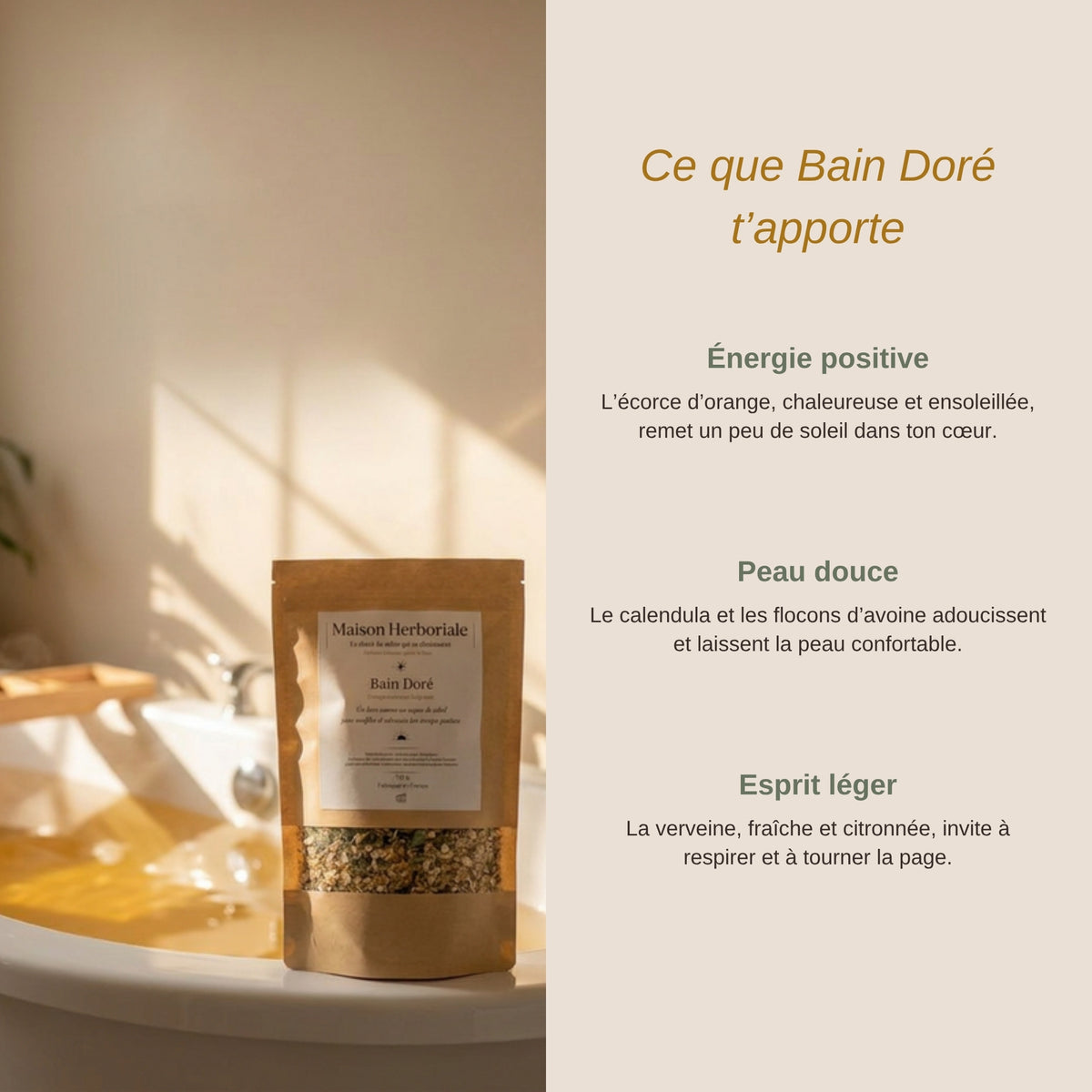 Ce que Bain Doré t'apporte : énergie positive, peau douce, esprit léger